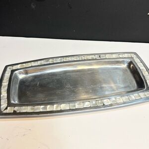 Pottery Barn Barona aluminum mother-of-pearl inlay serving tray rectangular